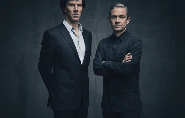 Фон, двое, Шерлок Холмс, Мартин Фримен, Бенедикт Камбербэтч, Sherlock, Sherlock BBC, Sherlock Holmes