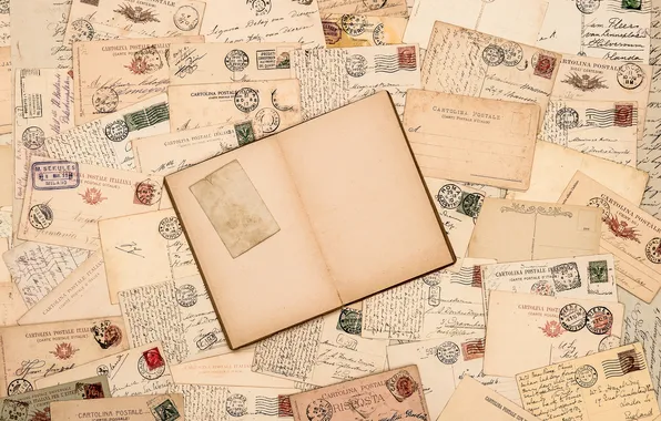 Картинка книга, vintage, винтаж, письма, марки, почта