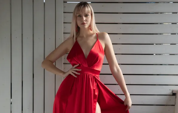 Cleavage, long hair, model, gorgeous, photoshoot, posing, red dress, busty