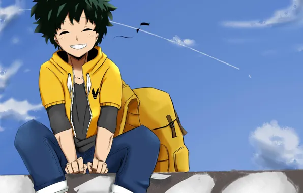 Небо, улыбка, парень, My Hero Academia, Boku No Hero Academia, Моя Геройская Академия, Изуку Мидория