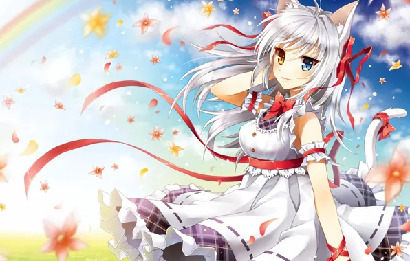 Girl, long hair, dress, animal ears, anime, beautiful, pretty, attractive