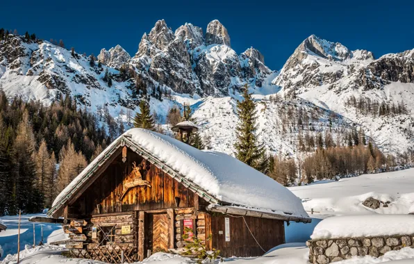 Зима, снег, горы, Австрия, Альпы, домик, Austria, Alps