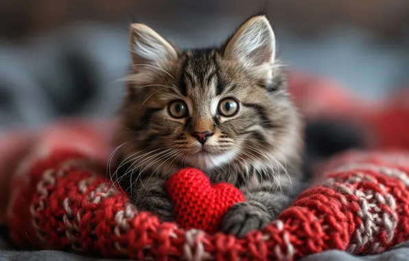 Картинка кошка, котенок, сердце, милый, heart, kitten, lovely, cute