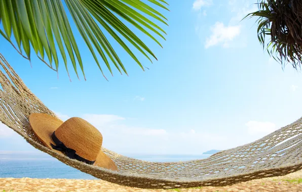 Картинка beach, sea, palm tree, hammock