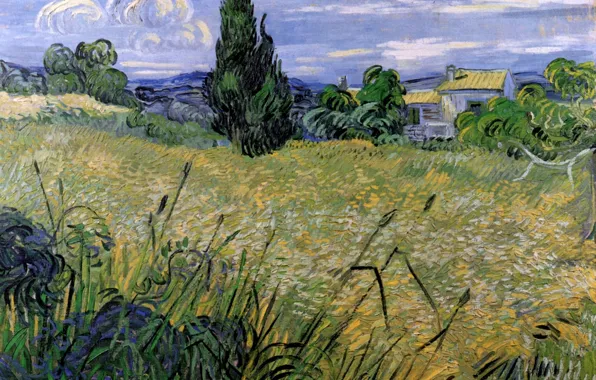 Картинка Green, Винсент ван Гог, with Cypress, Wheat Field