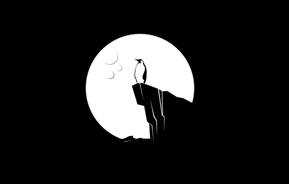 Картинка moon, minimalism, digital art, artwork, black background, cliff, simple background, shilouette