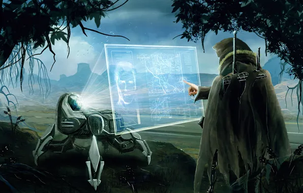 Картинка горы, будущее, человек, робот, данные, долина, future, robot