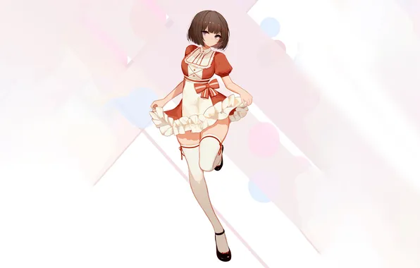 Girl, sexy, thighhighs, dress, legs, brown hair, anime, beautiful