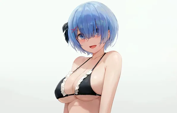 Girl, sexy, cleavage, boobs, anime, blue eyes, beautiful, short hair
