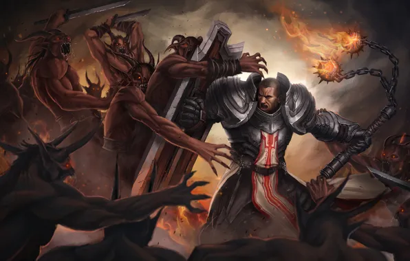 Fire, щит, diablo 3, battle, крестоносец