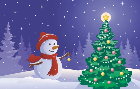 Звезды, украшения, игрушки, елка, Новый Год, снеговик