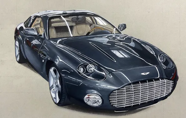 Картинка Aston Martin, Черный, Рисунок, Автомобиль, Арт, Спереди, 2022, Aston Martin DB7 Zagato