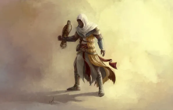 Картинка орел, капюшон, убийца, art, assassin's creed, origins, protagonist, Assassin's Creed: Origins
