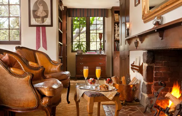 Тепло, интерьер, камин, California, уютно, Monterey Inn