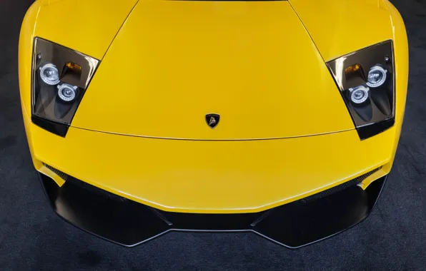 Жёлтая, Murcielago, yellow, мурселаго, Lamborghini, front, ламборджини