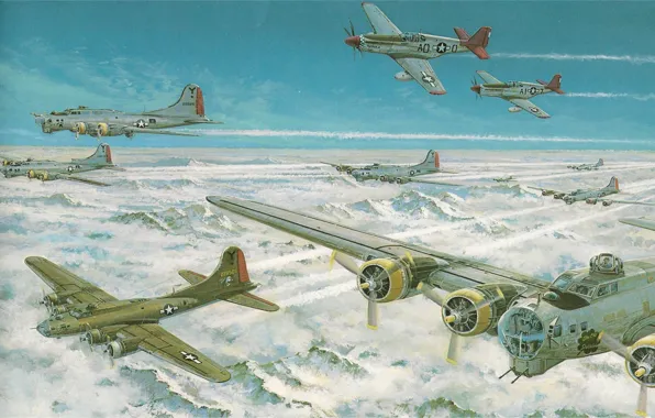 Картинка Mustang, Boeing, Арт, P-51, North American, B-17, Тяжёлый, Первый