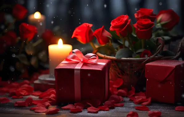 Картинка любовь, цветы, подарок, романтика, сердце, розы, love, happy