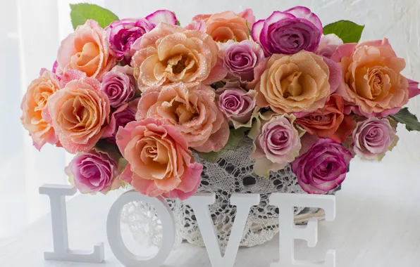 Картинка любовь, цветы, розы, букет, colorful, love, розовые, pink
