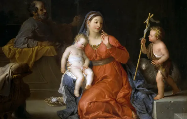Картинка картина, религия, мифология, Michel-Ange Houasse, Святое Семейство со Святым Иоанном Крестителем