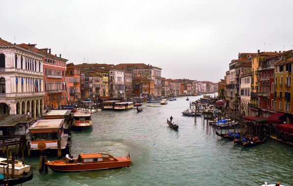 Венеция, Italy, Пасмурно, Панорама, Italia, Здания, Гранд Канал, Panorama
