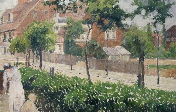 Дом, люди, улица, картина, городской пейзаж, Камиль Писсарро, Berford Park. Bath Road. London