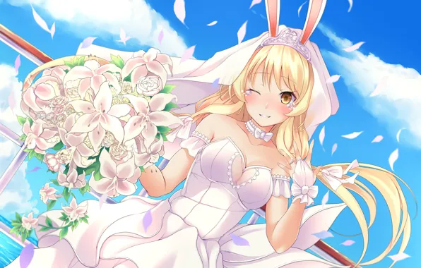 Девушка, Букет, Лилии, Azur Lane