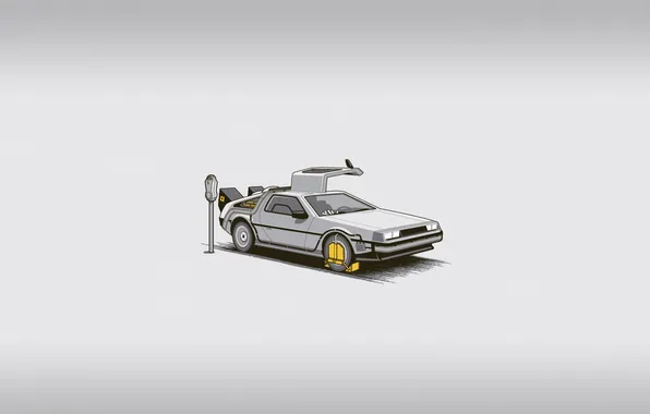 Фильм, штраф, минимализм, Назад в будущее, DeLorean DMC-12, светлый фон, minimalism, fine