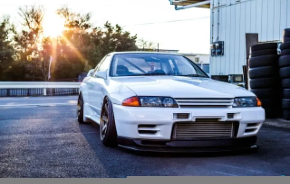 Nissan, white, skyline, japan, tuning, gtr, low, r32