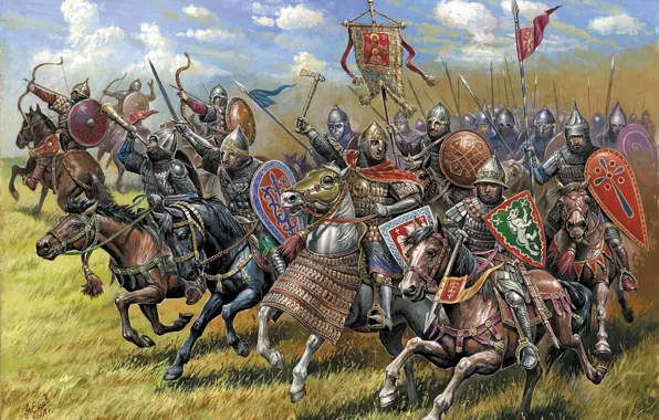 Картинка арт, солдаты, XIII-XIV вв, владеющие всеми видами оружия, ядром конницы были княжеские дружины, состоявшие из …