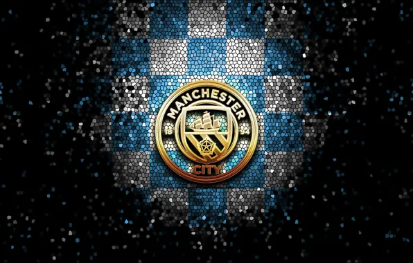 Wallpaper, sport, logo, football, Manchester City, glitter, checkered