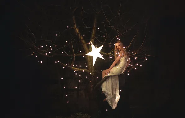 Картинка девушка, дерево, звезда