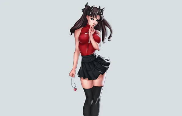 Картинка girl, Fate/Stay Night, green eyes, minimalism, boobs, anime, stockings, brunette