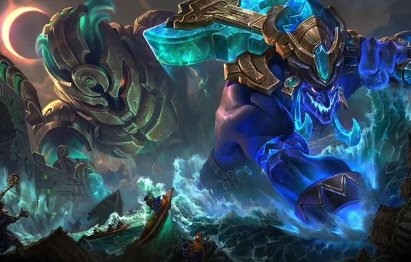 Море, лодки, маги, League Of Legends, Trundle, Nautilus