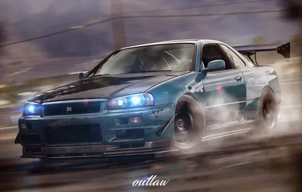 Авто, Машина, Nissan, NFS, Godzilla, Nissan Skylian, Game Art, Outlaw