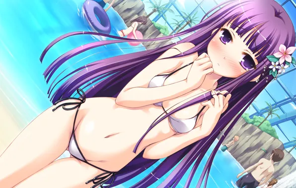 Girl, sexy, pool, cleavage, long hair, boobs, anime, beautiful
