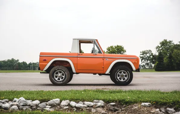 Оранжевый, Ford, вид сбоку, Bronco, Half Cab