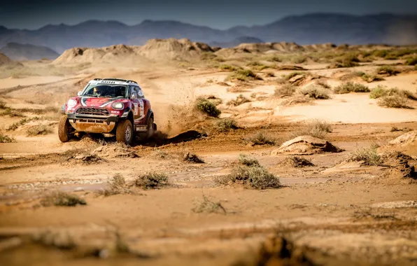 Красный, Mini, Спорт, Пустыня, Гонка, Rally, Внедорожник, Ралли
