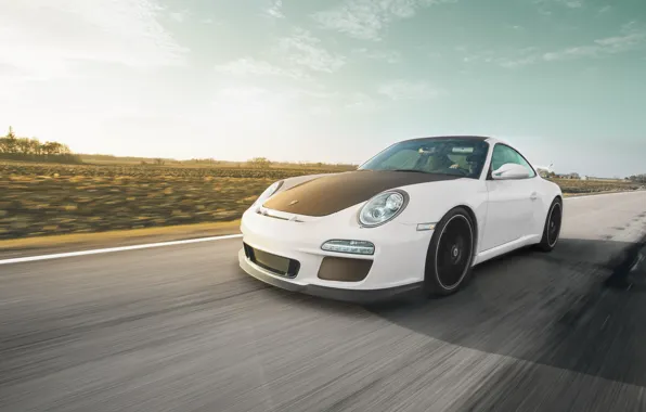 Картинка дорога, белый, 911, Porsche, white, спорткар, порше, GT3