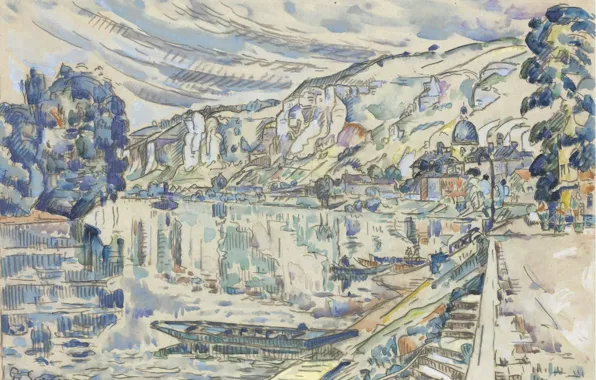 Лодка, рисунок, акварель, 1923, Поль Синьяк, Лез-Андели, Paul Signac