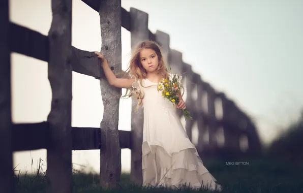 Картинка цветы, забор, девочка