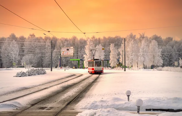 Картинка зима, снег, Санкт-Петербург, трамвай
