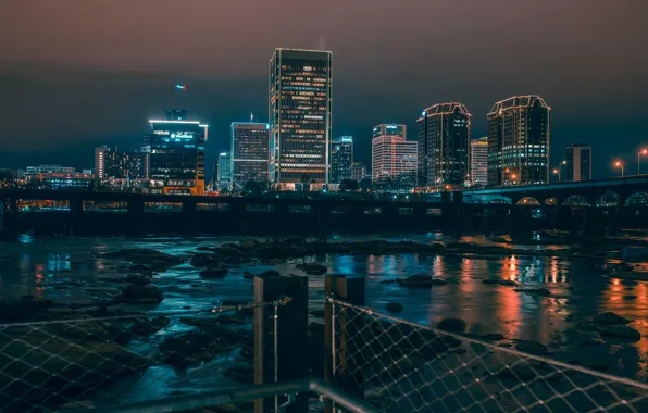 Город, огни, здание, ночной