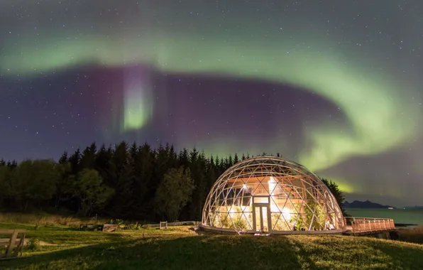 Звезды, ночь, северное сияние, night, stars, экстерьер, northern lights, НОРВЕГИЯ