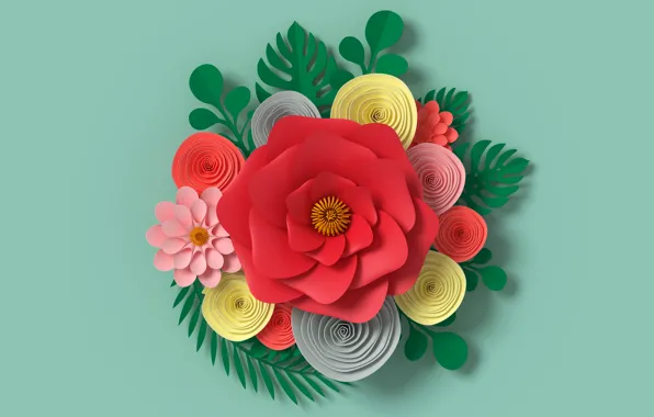 Цветы, рендеринг, узор, colorful, flowers, композиция, rendering, paper