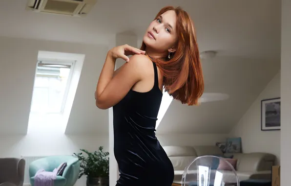 Red hair, model, redhead, sexy woman, photoshoot, beautiful face, indoors, tanned babe