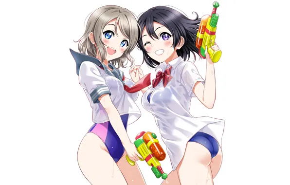 Sexy, ass, wet, girls, anime, blue eyes, beautiful, short hair