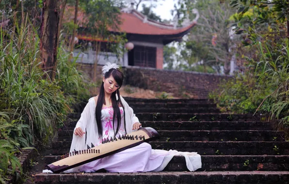 Девушка, музыка, азиатка