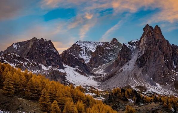 Картинка осень, деревья, горы, Франция, Альпы