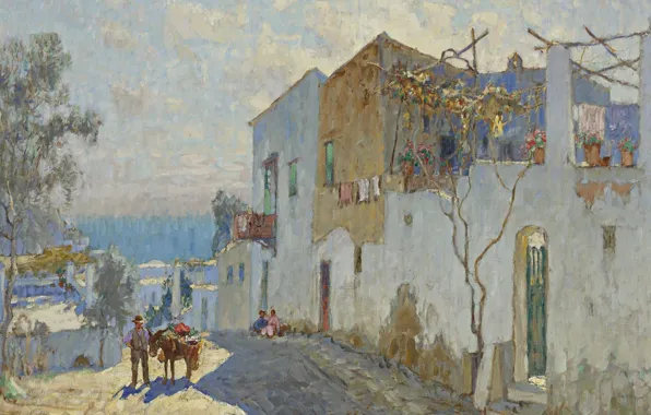 Картинка улица, дома, картина, городской пейзаж, Константин Горбатов, Жаркий День. Анакапри