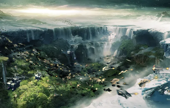 Картинка водопад, рой, lost planet
